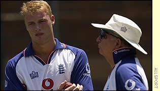 England all-rounder Andrew Flintoff and coach Duncan Fletcher