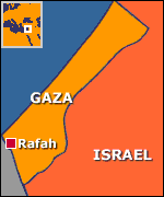 Map of Gaza showing Rafah