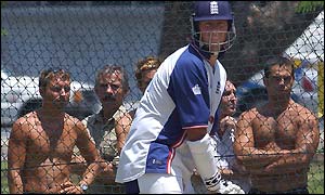 Phil Long (far left) and friends watch Trescothick