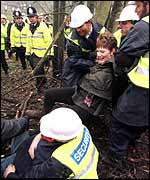 Protester being removed