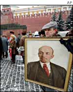 Demonstrator with Vladimir Lenin's portrait