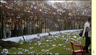 The bottle-strewn outfield in Jamshedpur