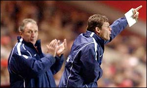 Sunderland boss Howard Wilkinson and his assistant at Arsenal on Wednesday
