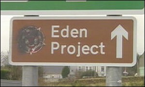 A vandalised tourist sign