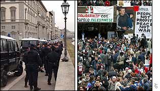 Police patrols and protest meeting