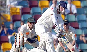 Marcus Trescothick hits a six against Australia