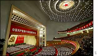 Delegates attend the opening session of the 16th Chinese Communist Party Congress 8 Nov 2002 at the Great Hall of the People in Beijing