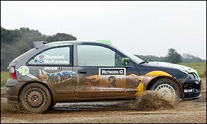 Mark Blundell practising for the Rally GB in his MG ZR