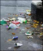 Rubbish dropped on the streets in Cardiff