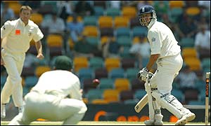 Marcus Trescothick edges into the grateful hands of second slip Ricky Ponting from Glenn McGrath's bowl