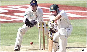 Mark Boucher hits out as he and Jacques Kallis stabilise proceedings with a 69-run stand 