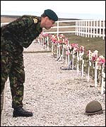 The Duke of York looks at graves at Darwin Cemetery