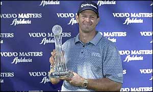 South Africa's Goosen gets his hands on the European Order of Merit trophy
