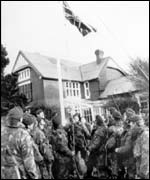 British soldiers liberating Port Stanley