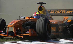 Enrique Bernoldi runs off the road in his Arrows last season