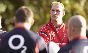 Lawrence Dallaglio looks pensive at an England training session