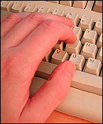 Hand on keyboard