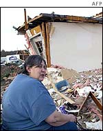 Tennessee resident Cynthia Stowe outside her storm-hit home