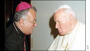 Bishop Jorge Jimenez (left) with Pope John Paul II