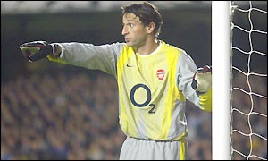 Rami Shaaban stands in for David Seaman as he makes his first start for Arsenal