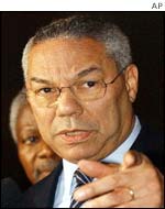 Colin Powell at meeting with Kofi Annan