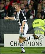 Craig Bellamy celebrates after scoring