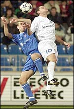 Ipswich defender Jamie Clapham and Liberec's Ivan Hodur
