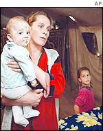 A Chechen family in a refugee camp in Ingushetia