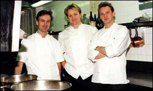 Gordon Ramsay and two trainee chefs