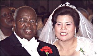 Archbishop Milingo and his bride at the wedding in May 2001