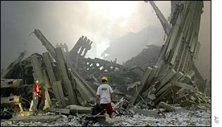 The ruins of the World Trade Center
