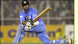 India batsman Rahul Dravid sweeps the ball