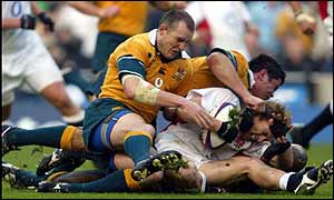 Matt Dawson (in white) in the heart of the action