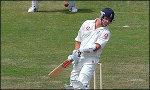 England opener Robert Key avoids a bouncer in Hobart