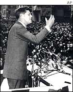 JFK giving a speech in 1961
