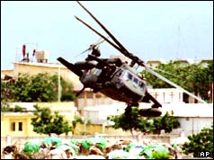 US Blackhawk helicopter in Mogadishu