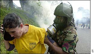 Protester affected by tear gas