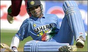 India captain Sourav Ganguly slips whilst running