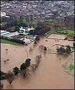 Aerial shot of flooding