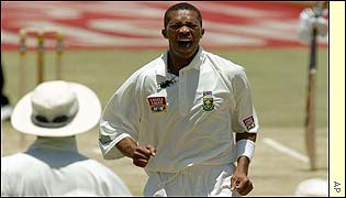 Makhaya Ntini takes a wicket