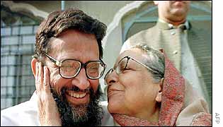 Dr Aamir Aziz and his mother, Zakia, at their home after his release