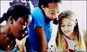 Teenagers reading a magazine