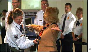 A passenger is searched