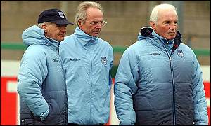 Sven Goran Eriksson (centre) with his England coaching staff