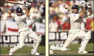Michael Vaughan strokes the ball confidently through the outfield
