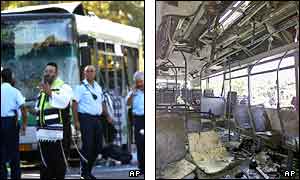 The bus hit by the bomb