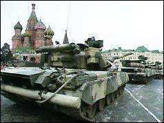 Tanks patrol in Red Square after army coup