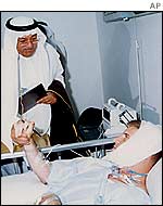 Kuwait's Ministry of Defence Chief of Staff General Ali al-Moumeen visits the soldiers in hospital