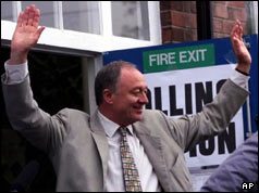 Ken Livingstone emerges from the polling station at Cricklewood - 4 May