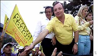 Presidential candidate Alvaro Noboa meets supporters at a rally in Guayaquil